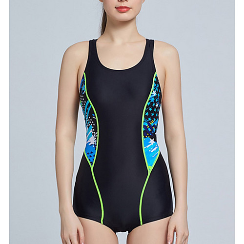 

Women's One Piece Diving Swimsuit Tummy Control Push Up Slim Solid Color Color Block Black Dark Blue Swimwear Bodysuit Scoop Neck Bathing Suits New Neutral Sports