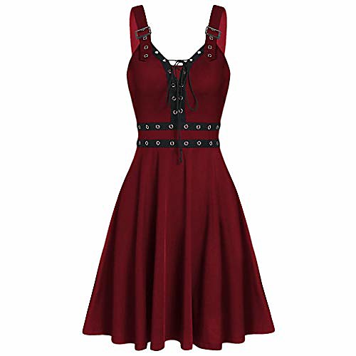 

timemeans fashion vintage dress women's plus size cool solid bandage irregular hem sleeveless camisole mini dress wine