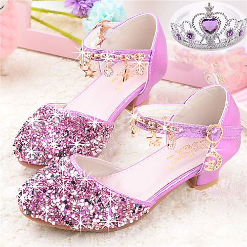 

Girls' Heels Moccasin Flower Girl Shoes Princess Shoes Rubber PU Little Kids(4-7ys) Big Kids(7years ) Daily Party & Evening Walking Shoes Rhinestone Buckle Sequin Purple Pink Silver Fall Spring