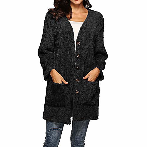 

ethelding long button fluffy coats, womens winter warm woolen waterfall open front jacket cardigan outwear blouse