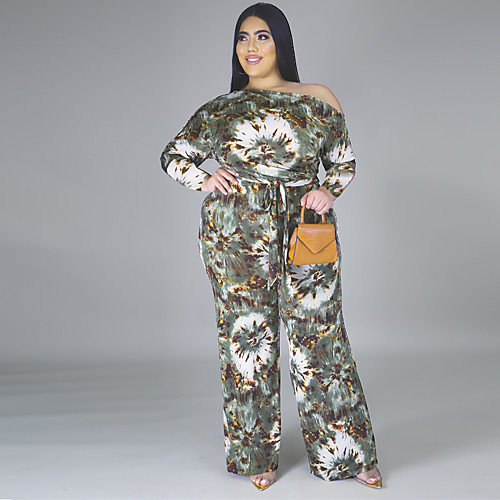 

Women's Plus Size Print Leopard Two Piece Green