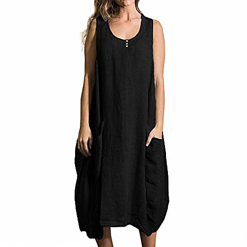 

scofeel women's lagenlook summer linen tank dress sleeveless tunics plus size black