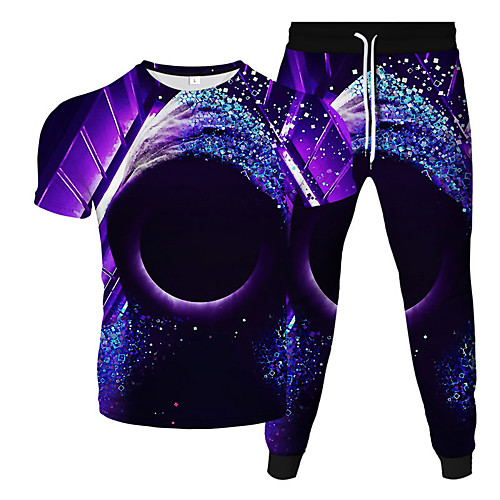 

Women's Men's 2 Piece Tracksuit Sweatsuit Street Casual 2pcs Summer Short Sleeve Moisture Wicking Breathable Soft Gym Workout Running Jogging Training Exercise Sportswear Normal Black Purple Blue