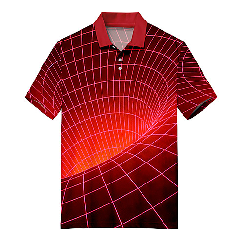 

Men's Polo 3D Print Optical Illusion Button-Down Print Short Sleeve Casual Tops Casual Fashion Soft Breathable Red