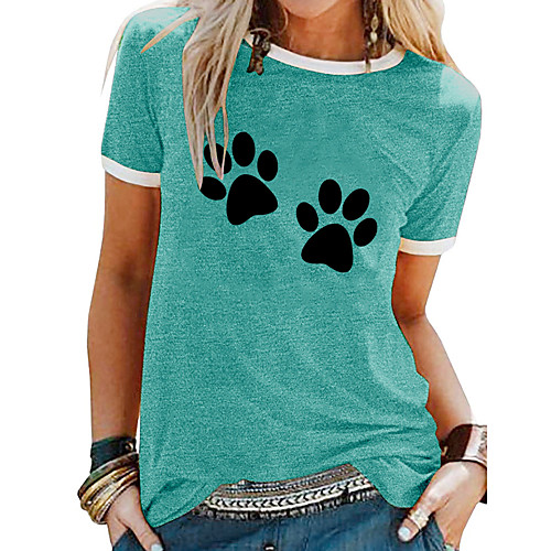 

Women's T shirt Animal Patchwork Print Round Neck Tops Basic Basic Top White Blue Purple