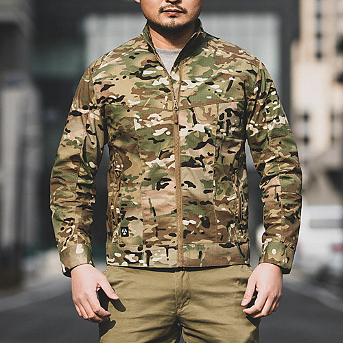 

Men's Hunting Jacket Outdoor Breathable Ventilation Front Zipper Wearproof Fall Spring Solid Colored Camo Cotton Polyester Black Camouflage Green