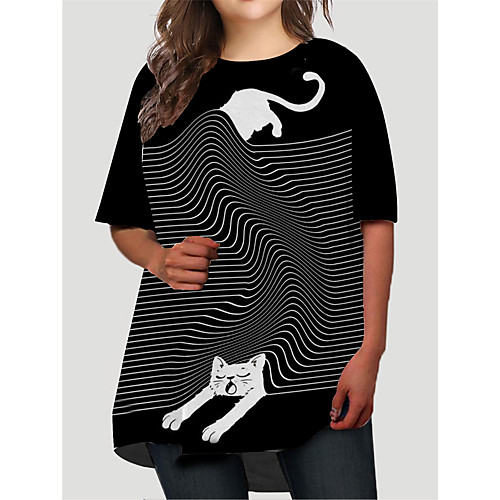 

Women's Plus Size Dresses T Shirt Dress Tee Dress Short Mini Dress Half Sleeve Cat Graphic Animal Print Basic Fall Black XL XXL 3XL 4XL 5XL / Holiday