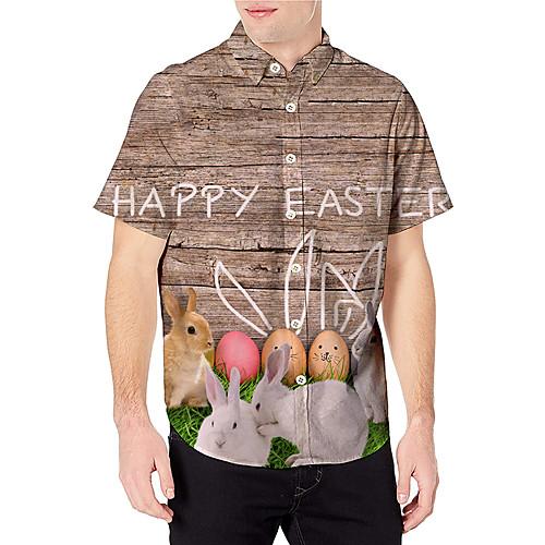 

Men's Shirt 3D Print Graphic Prints Rabbit / Bunny Animal Print Short Sleeve Daily Tops Casual Designer Khaki