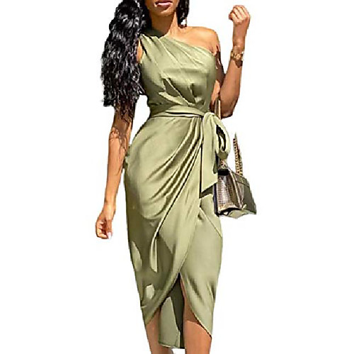 

misomee women fashion one shoulder ruched design party dress l green