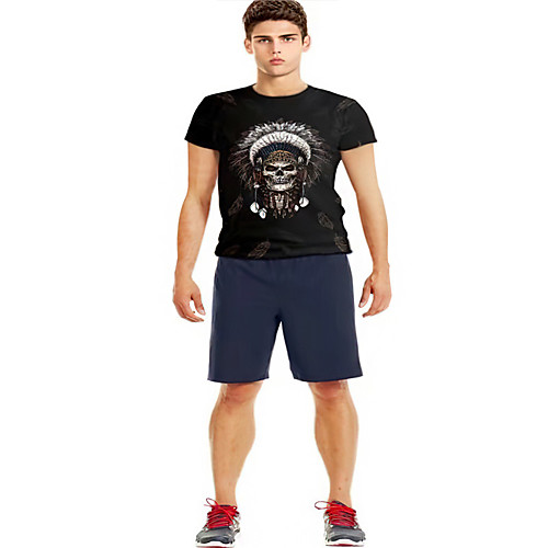 

Men's T shirt Graphic Skull Print Short Sleeve Daily Tops Basic Black