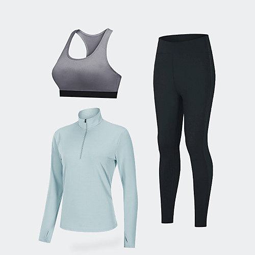 

Women's 3-Piece Quarter Zip Activewear Set Athletic Athleisure Long Sleeve Winter Spandex Breathable Soft Push Up Fitness Gym Workout Running Jogging Sportswear Skinny Solid Colored Normal Outfit Set