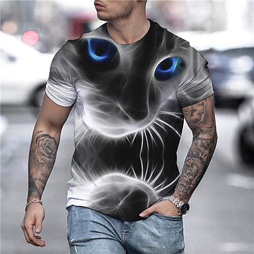 

Men's T shirt Graphic 3D Animal Plus Size Print Tops Gray