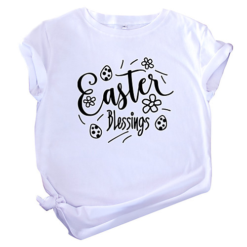 

Women's T shirt Graphic Letter Print Round Neck Tops Cotton Basic Basic Top White Black Red
