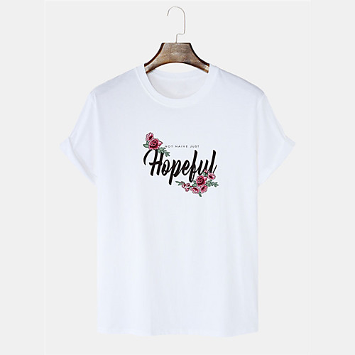 

Men's T shirt Hot Stamping Floral Graphic Prints Letter Print Short Sleeve Daily Tops 100% Cotton Basic Casual White Blue Yellow