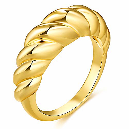 

Rings for Women 18k Gold Plated Croissant Braided Twisted Signet Chunky Dome Ring Stacking Band Men Jewelry Minimalist Ring Size 5 to 10 (18k, 8)