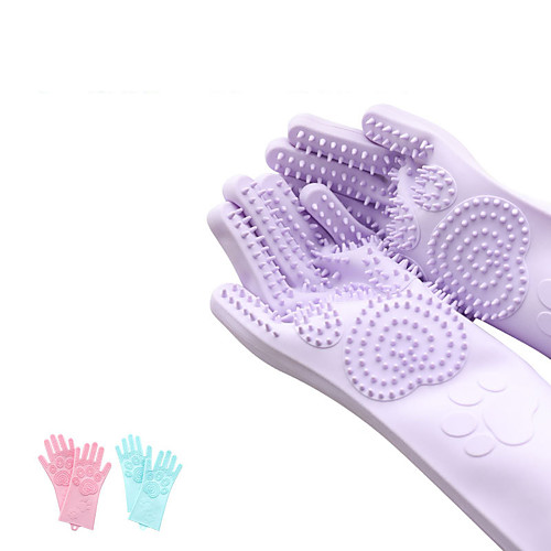 

Dog Cat Fur Brush Pet Grooming Glove Brush Silica Gel Dog Clean Supply Baths Massage Washable Durable Easy to Use Pet Grooming Supplies Purple Blue Pink