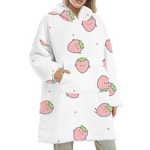 

Women's Home Polyester Hooded Loungewear Long Sleeve Print Winter Cartoon One-Size White / Fruit