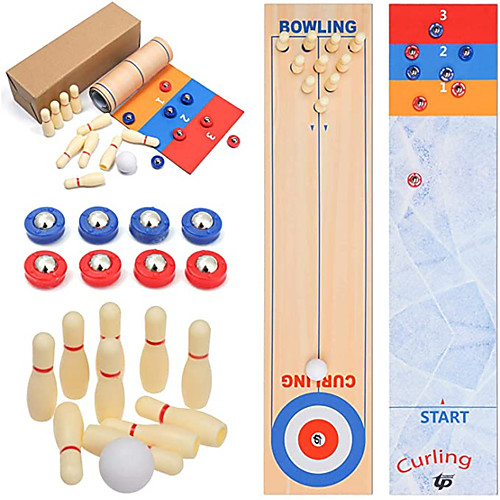 

Shuffleboard Curling Bowling 3 in 1 Set Table Top Game Rollable Board Game Suitable for Indoor and Outdoor Family Entertainment for Kids and Adults