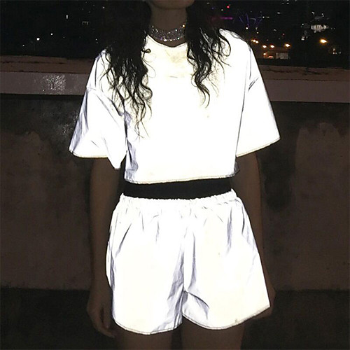 

Women's Sweatsuit 2 Piece Reflective Strip Crew Neck Spandex Solid Color Sport Athleisure Clothing Suit Short Sleeves Breathable Soft Comfortable Everyday Use Street Casual Daily Outdoor