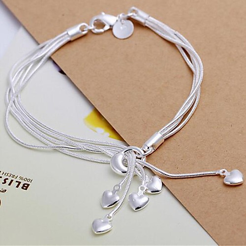 

Women's Charm Bracelet Bracelet Pendant Bracelet Tassel Fringe Heart Fashion Copper Bracelet Jewelry Silver For Christmas Halloween Party Evening Gift Date / Silver Plated