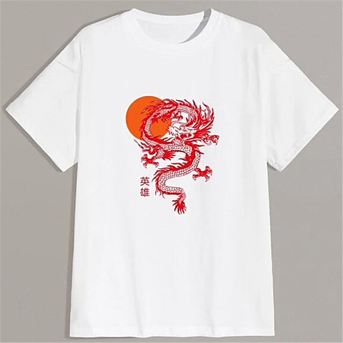 

Men's T shirt Hot Stamping Dragon Graphic Prints Print Short Sleeve Daily Tops 100% Cotton Basic Fashion Classic White
