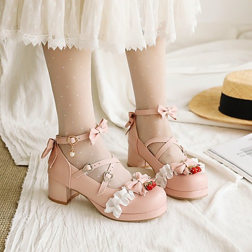 

Women's Lolita Shoes Chunky Heel Round Toe PU Synthetics Black Pink Beige