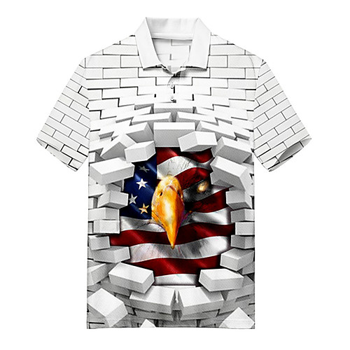 

Men's Polo 3D Print Eagle Animal Button-Down Print Short Sleeve Casual Tops Casual Fashion Soft Breathable White
