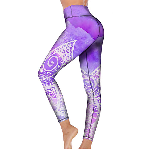 

21Grams Women's High Waist Yoga Pants Cropped Leggings Tummy Control Butt Lift Breathable Purple Fitness Gym Workout Running Winter Sports Activewear High Elasticity
