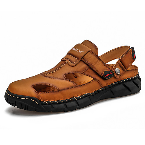 

Men's Sandals Casual Daily Outdoor Walking Shoes Leather Breathable Non-slipping Dark Brown Black Summer