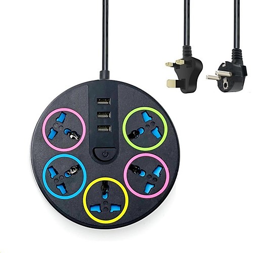 

Safty Power Socket Strip With 3 USB Port 2500W 10A 5 Sockets Extension Strip 3 Usb Panel Porous Socket Converter Plug Board with Cable