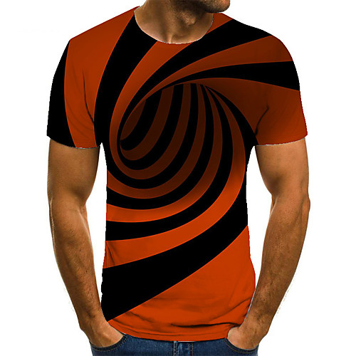 

Men's T shirt 3D Print Geometric 3D Print Print Short Sleeve Casual Tops Casual Fashion Light Yellow