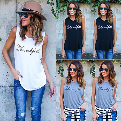

Women's Tank Top Tee / T-shirt Pure Color Crew Neck Letter Printed Sport Athleisure Top Sleeveless Breathable Soft Comfortable Everyday Use Casual Daily Outdoor