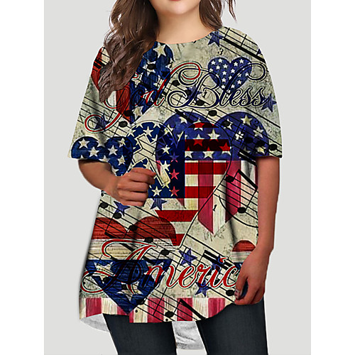 

Women's Plus Size Dresses T Shirt Dress Tee Dress Short Mini Dress Half Sleeve Graphic Flag Print Basic Fall Navy Blue XL XXL 3XL 4XL 5XL / Holiday