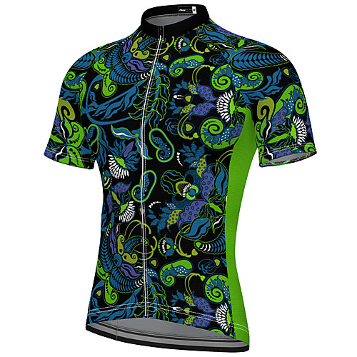 

21Grams Men's Short Sleeve Cycling Jersey Spandex Green Floral Botanical Bike Top Mountain Bike MTB Road Bike Cycling Breathable Quick Dry Sports Clothing Apparel / Athleisure