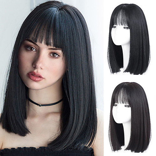 

Synthetic Wig Natural Straight Neat Bang Wig 20 inch A1 A2 A3 A4 A5 Synthetic Hair Women's Cosplay Party Fashion Brown Gray