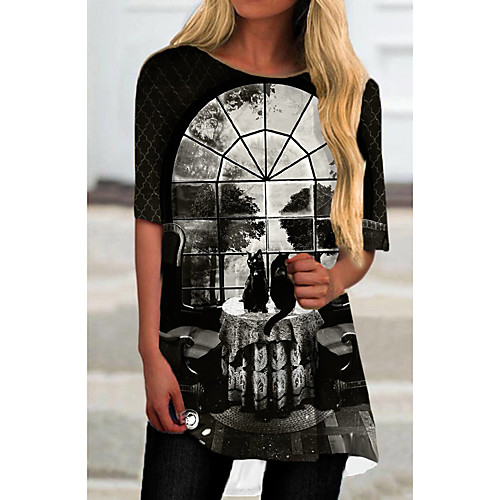 

Women's T Shirt Dress Tee Dress Short Mini Dress Black Half Sleeve Print Cat Animal Print Spring Summer Round Neck Casual 2021 S M L XL XXL 3XL