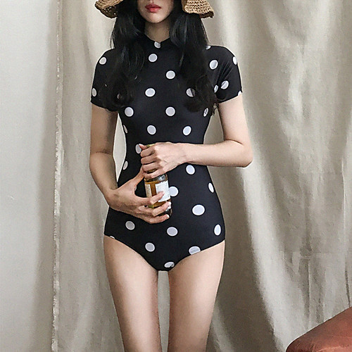 

Women's One Piece Swimsuit Spandex Swimwear Bodysuit Breathable Quick Dry Short Sleeve Swimming Surfing Water Sports Summer