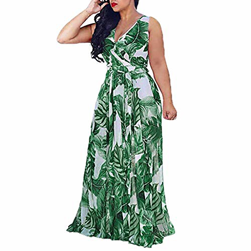

aniywn plus size boho maxi dress,women's printing v neck sleeveless/long sleeve casual flowy split beach long dress (4x-large, green)