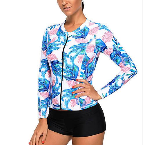 

Women's One Piece Swimsuit Print Light Blue Blue Swimwear Padded Scoop Neck Bathing Suits