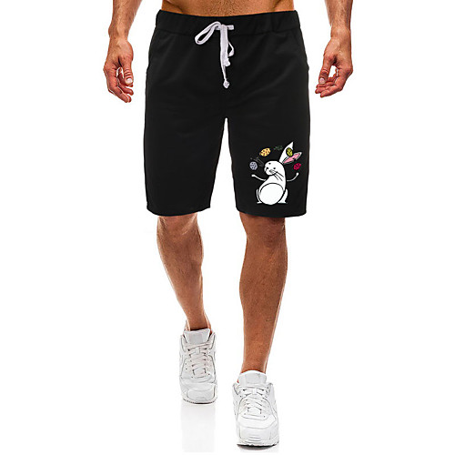 

Men's Shorts Casual / Sporty Daily Sports Easter Sweatpants Shorts Pants Rabbit / Bunny Short Zipper Pocket Print Black Light Grey