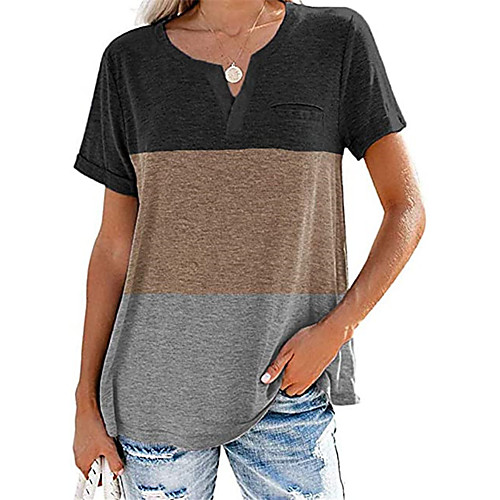 

Women's T shirt Color Block Patchwork V Neck Tops Basic Basic Top Blue Purple Blushing Pink