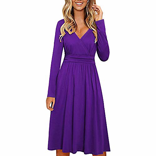 

Women's Swing Dress Knee Length Dress Purple Green Dark Blue Gray Long Sleeve Solid Color Spring & Fall Autumn / Fall Elegant & Luxurious 2021 S M L XL XXL