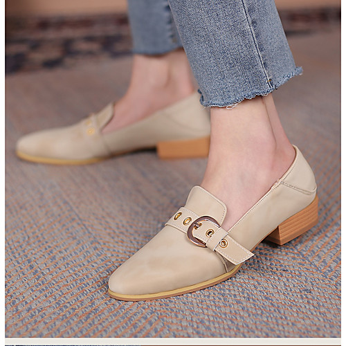 

Women's Flats Flat Heel Round Toe PU Button Solid Colored Almond Black