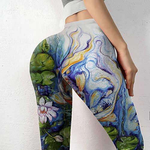 

Women's Stylish Novelty Comfort Leisure Sports Weekend Leggings Pants Lines / Waves Graphic Prints Ankle-Length Sporty Elastic Waist Print Green