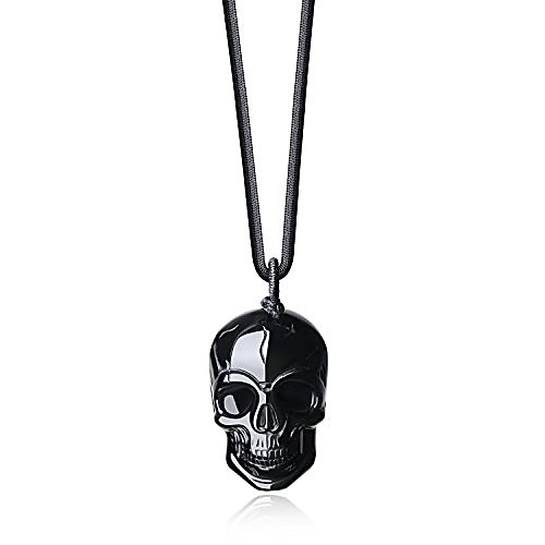 

Black Obsidian Stone Pendant Necklace Skull Jewelry