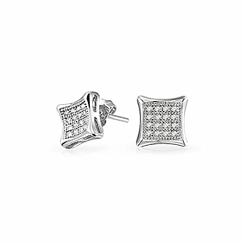 

Mens Womens Square Shaped Cubic Zirconia Micro Pave CZ Kite Stud Earrings For Men Women Silver 7MM