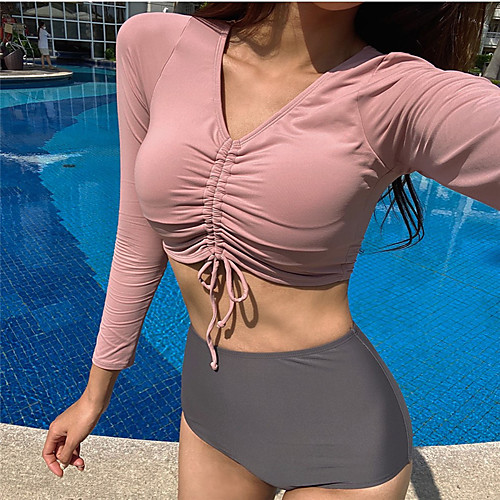 

Women's Rashguard Swimsuit Spandex Swimwear Breathable Quick Dry Long Sleeve 2 Piece - Swimming Surfing Water Sports Solid Colored Autumn / Fall Spring Summer