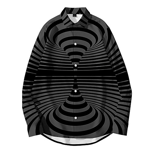 

Men's Shirt 3D Print Optical Illusion Button-Down 3D Print Long Sleeve Casual Tops Casual Fashion Breathable Comfortable Black
