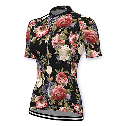 

21Grams Women's Short Sleeve Cycling Jersey Spandex Black Floral Botanical Bike Top Mountain Bike MTB Road Bike Cycling Breathable Sports Clothing Apparel / Stretchy / Athleisure