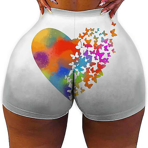 

Women's Colorful Fashion Comfort Holiday Beach Leggings Pants Butterfly Heart Short Sporty Elastic Waist Print White